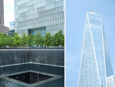 Guide menant un groupe en visite du 9/11 Memorial à Ground Zero